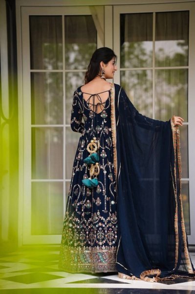 Rama Blue Faux Georgette Embroidered Suit with Lace Dupatta Ready to Wear Ready To Wear Collection