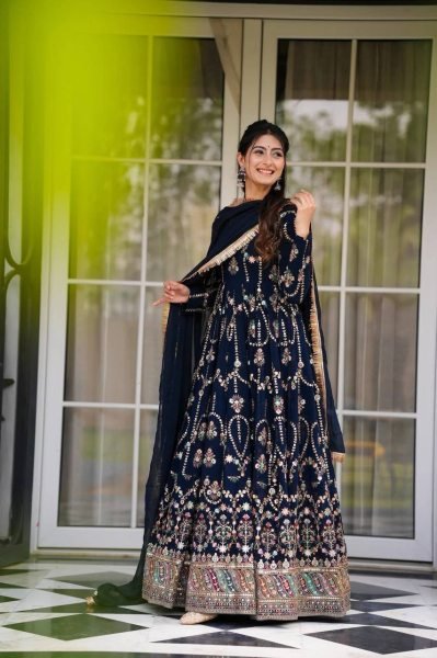 Rama Blue Faux Georgette Embroidered Suit with Lace Dupatta Ready to Wear Ready To Wear Collection