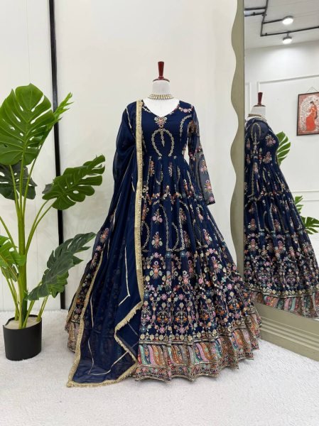 Rama Blue Faux Georgette Embroidered Suit with Lace Dupatta Ready to Wear Ready To Wear Collection