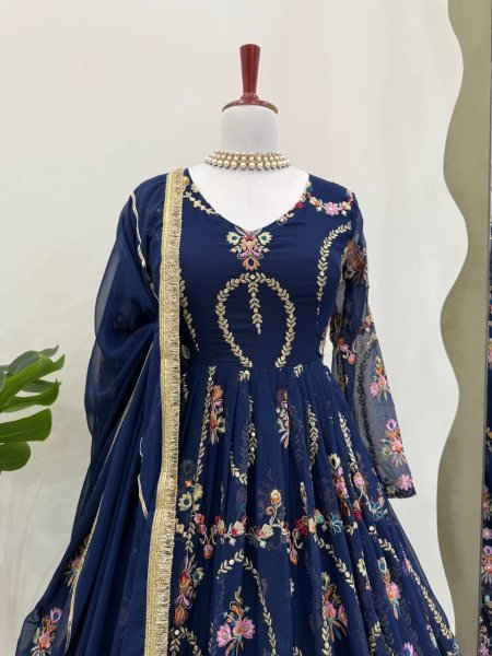 Rama Blue Faux Georgette Embroidered Suit with Lace Dupatta Ready to Wear Ready To Wear Collection