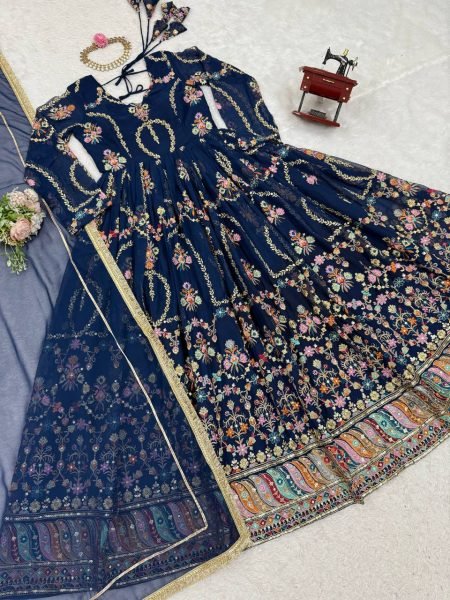 Rama Blue Faux Georgette Embroidered Suit with Lace Dupatta Ready to Wear Ready To Wear Collection