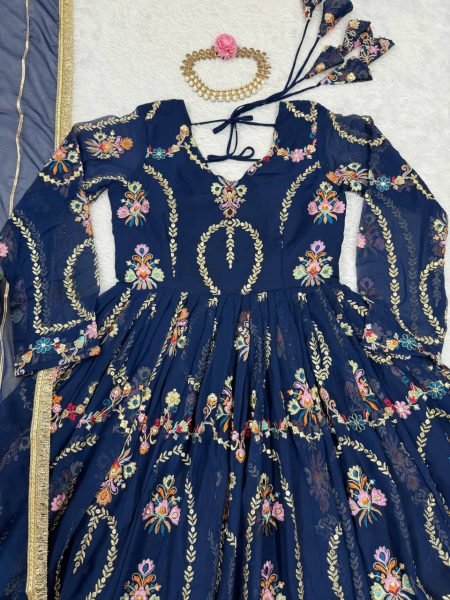 Rama Blue Faux Georgette Embroidered Suit with Lace Dupatta Ready to Wear Ready To Wear Collection