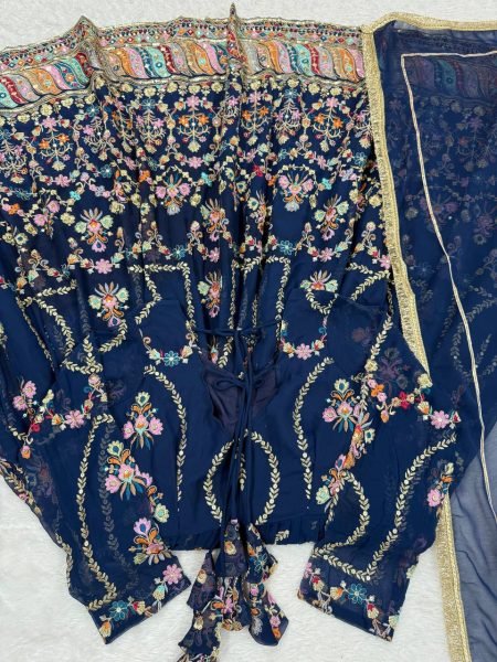 Rama Blue Faux Georgette Embroidered Suit with Lace Dupatta Ready to Wear Ready To Wear Collection