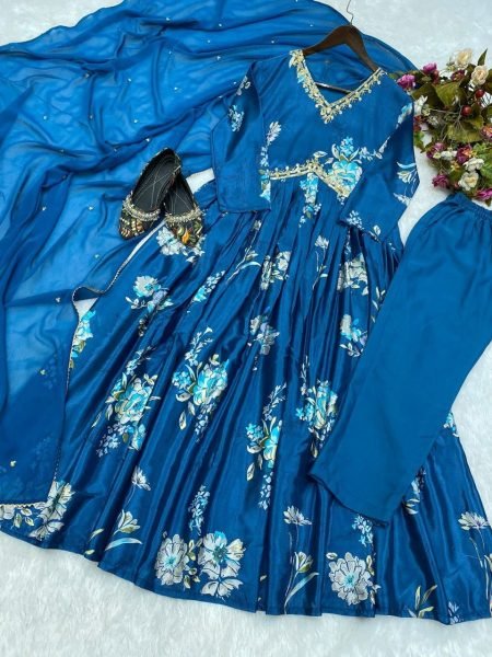 Rama Color Aliya Cut Chinon Salwar Suit 3 Piece Kurti Set
