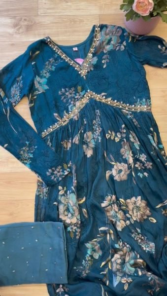 Rama Color Aliya Cut Chinon Salwar Suit 3 Piece Kurti Set