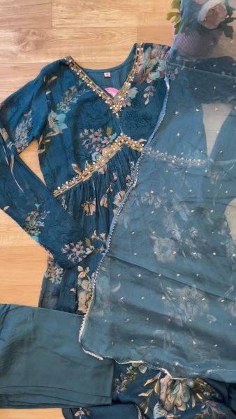 Rama Color Aliya Cut Chinon Salwar Suit 3 Piece Kurti Set