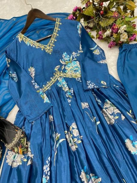 Rama Color Aliya Cut Chinon Salwar Suit 3 Piece Kurti Set