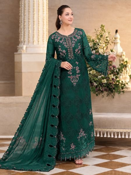 Rama Designer Chiffon Embroidered Top with French Silk Bottom For Pakistani Festival 