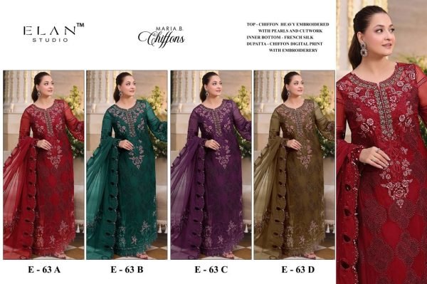 Rama Designer Chiffon Embroidered Top with French Silk Bottom For Pakistani Festival Pakistani Suits Wholesale