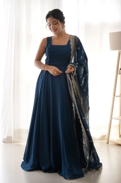 Rama Georgette Gown with Heavy Dupatta At Manufacturer Price for Weddings Georgette Kurti 