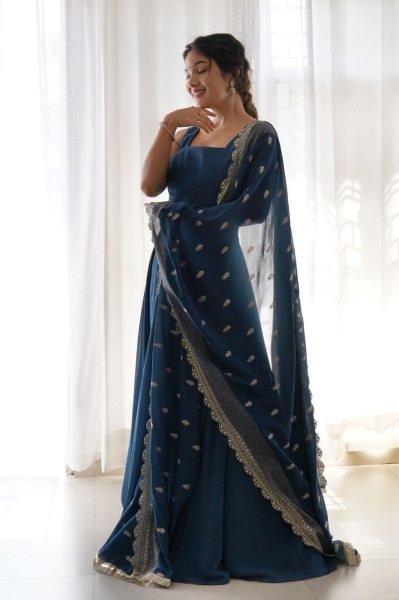 Rama Georgette Gown with Heavy Dupatta At Manufacturer Price for Weddings Georgette Kurti 