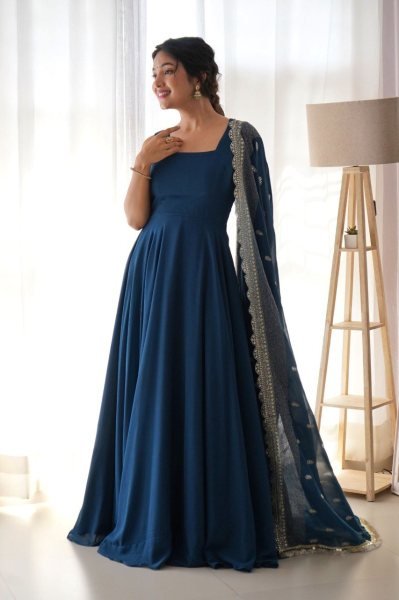 Rama Georgette Gown with Heavy Dupatta At Manufacturer Price for Weddings Georgette Kurti 