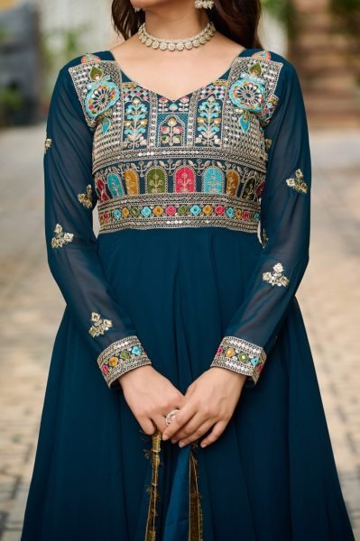  Rama Green Anarkali Gown with Zari Dupatta Sangeet Ready Look Anarkali Kurtis 