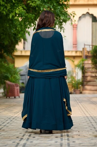  Rama Green Anarkali Gown with Zari Dupatta Sangeet Ready Look Anarkali Kurtis 