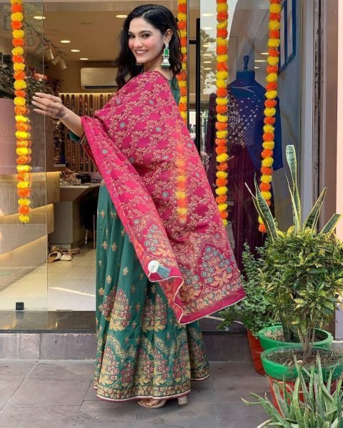  Rama Shade Roman Silk Suit with Foil Work   Chinon Dupatta   Perfect Party Look Anarkali Kurtis 