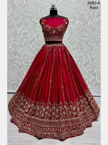 Rani Color Bridal Special Satin Chiffon Lehenga Choli Manfacture in surat Gujarat  Bridal Lehenga Choli