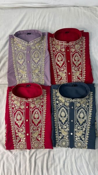 Rani Pink Armani Lachko Kurta with Heavy Embroidery and Elastic Waist Pyjama at Wholesale  Kurta Pajama Wholesale