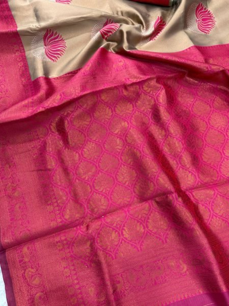 Rani Pink Banarasi Saree With Bold Lotus Design Bridal Soft Silk Special Banarasi Saree Wholesale