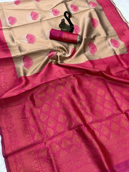 Rani Pink Banarasi Saree With Bold Lotus Design Bridal Soft Silk Special Banarasi Saree Wholesale