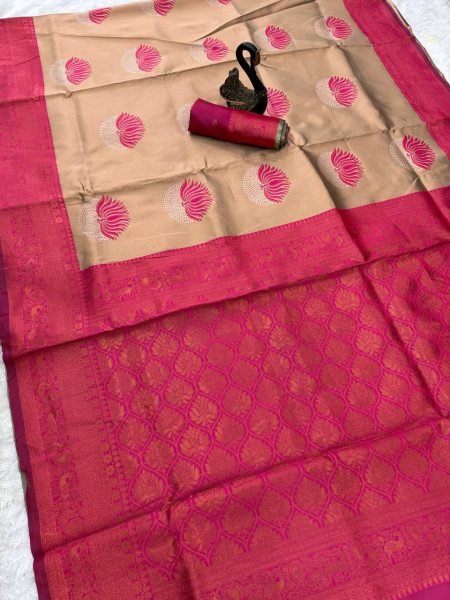 Rani Pink Banarasi Saree With Bold Lotus Design Bridal Soft Silk Special Banarasi Saree Wholesale