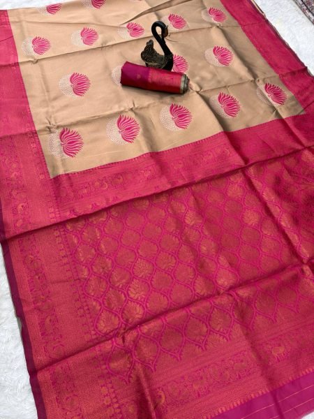 Rani Pink Banarasi Saree With Bold Lotus Design Bridal Soft Silk Special Banarasi Saree Wholesale