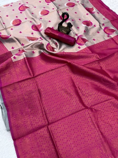 Rani Pink Banarasi Silk Saree With Beige Weaving Pallu Elegant Wedding Look Banarasi Saree Wholesale