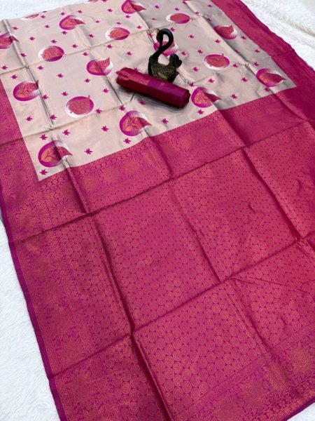 Rani Pink Banarasi Silk Saree With Beige Weaving Pallu Elegant Wedding Look Banarasi Saree Wholesale