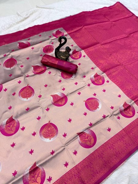 Rani Pink Banarasi Silk Saree With Beige Weaving Pallu Elegant Wedding Look Banarasi Saree Wholesale