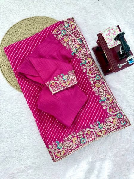 Rani Pink Bandhani Print Faux Georgette Saree with Sequin Embroidery For Festival Georgette Sarees Wholesale