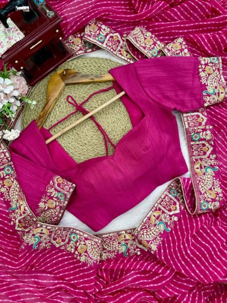 Rani Pink Bandhani Print Faux Georgette Saree with Sequin Embroidery For Festival Georgette Sarees Wholesale