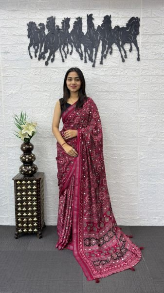 Rani Pink Comfortable Cotton Saree with Mirror Work for Daily and Festive Wear Printed Cotton Sarees Wholesale