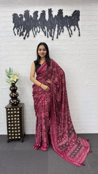 Rani Pink Comfortable Cotton Saree with Mirror Work for Daily and Festive Wear Printed Cotton Sarees Wholesale