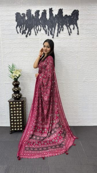 Rani Pink Comfortable Cotton Saree with Mirror Work for Daily and Festive Wear Printed Cotton Sarees Wholesale