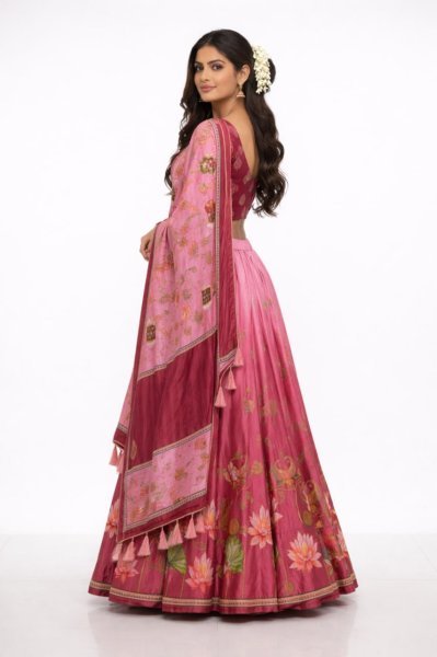 Rani Pink Designer Dola Silk Digital Printed Lehenga Set with Lace Dupatta For Party Designer Lehenga Choli