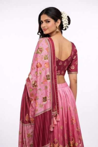 Rani Pink Designer Dola Silk Digital Printed Lehenga Set with Lace Dupatta For Party Designer Lehenga Choli