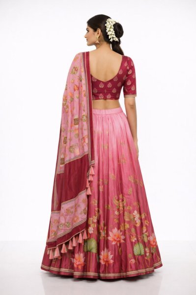 Rani Pink Designer Dola Silk Digital Printed Lehenga Set with Lace Dupatta For Party Designer Lehenga Choli
