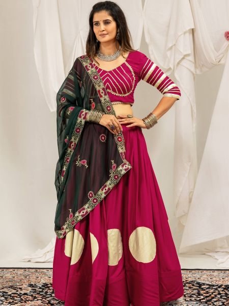 Rani Pink Designer Pure Rayon Navratri Lehenga Choli with Gota Work For Navrati Festival 