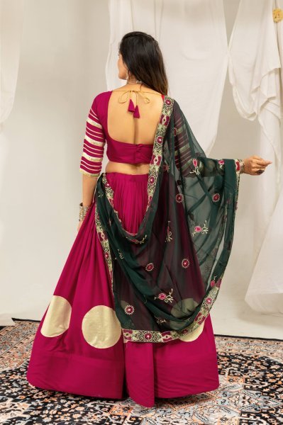 Rani Pink Designer Pure Rayon Navratri Lehenga Choli with Gota Work For Navrati Festival Navratri Lehnega Choli