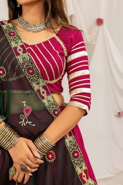 Rani Pink Designer Pure Rayon Navratri Lehenga Choli with Gota Work For Navrati Festival Navratri Lehnega Choli