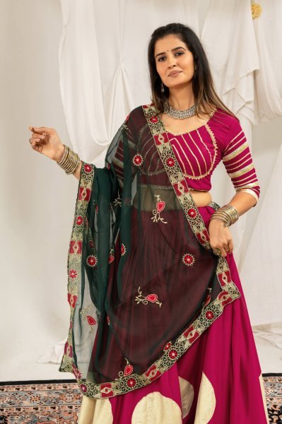 Rani Pink Designer Pure Rayon Navratri Lehenga Choli with Gota Work For Navrati Festival Navratri Lehnega Choli