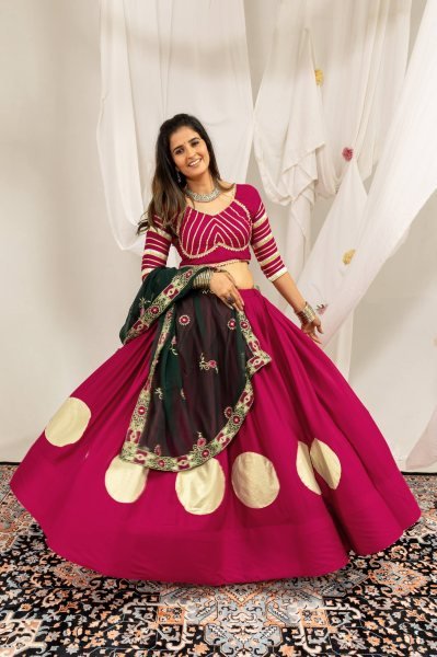Rani Pink Designer Pure Rayon Navratri Lehenga Choli with Gota Work For Navrati Festival Navratri Lehnega Choli