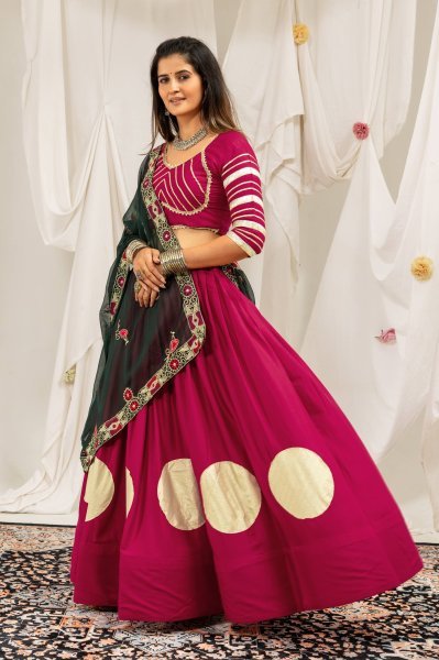 Rani Pink Designer Pure Rayon Navratri Lehenga Choli with Gota Work For Navrati Festival Navratri Lehnega Choli