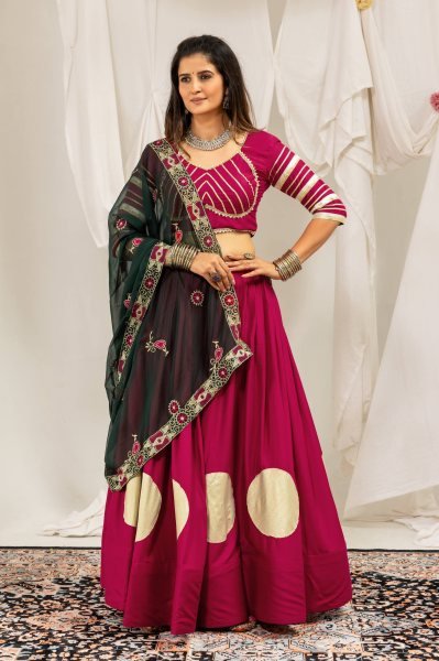 Rani Pink Designer Pure Rayon Navratri Lehenga Choli with Gota Work For Navrati Festival Navratri Lehnega Choli