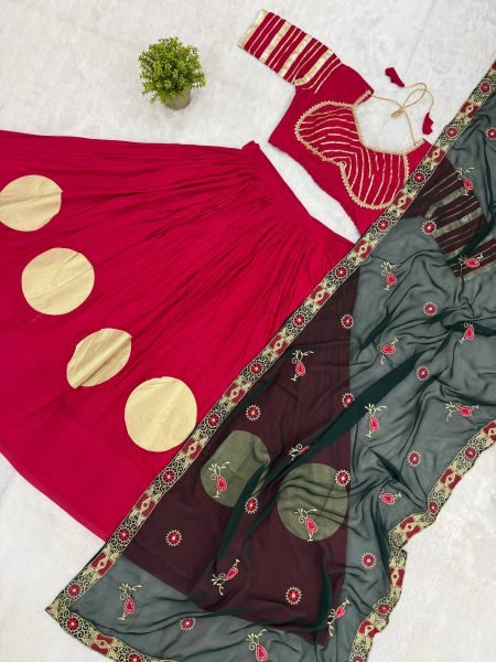 Rani Pink Designer Pure Rayon Navratri Lehenga Choli with Gota Work For Navrati Festival Navratri Lehnega Choli