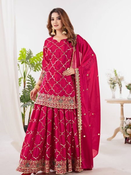 Rani Pink Designer Sharara Set with Dupatta Wedding Party Wear Collection Ready To Wear Suit