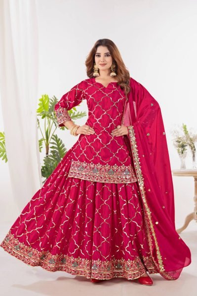 Rani Pink Designer Sharara Set with Dupatta Wedding Party Wear Collection Ready To Wear Collection