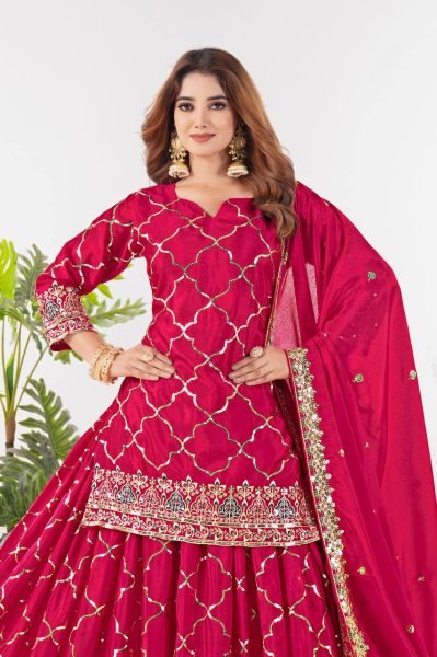 Rani Pink Designer Sharara Set with Dupatta Wedding Party Wear Collection Ready To Wear Collection