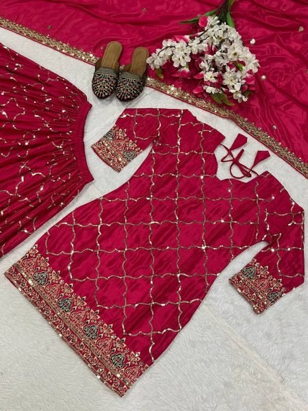 Rani Pink Designer Sharara Set with Dupatta Wedding Party Wear Collection Ready To Wear Collection