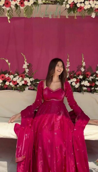 Rani Pink  Fendy Silk Kurti Set with Sequence Embroidery   Lace Dupatta Festive Ready Outfit Georgette Kurti 