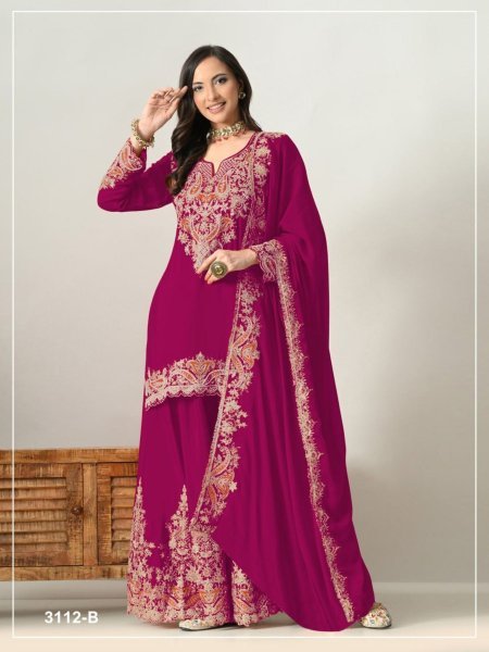 Rani Pink Heavy Chinon Salwar Suit with Sequence Embroidery for Party Wear Salwar Kameez